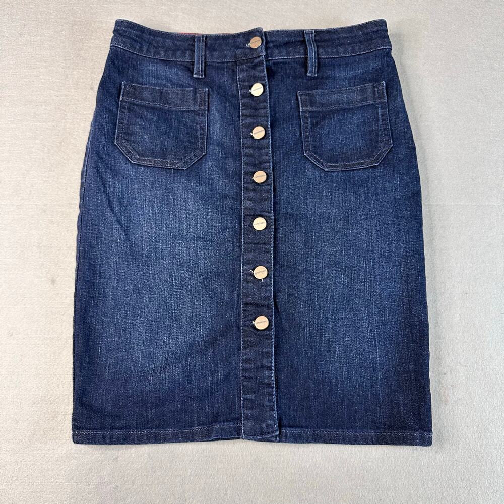 Sanctuary Denim Skirt Dark Wash Blue Womens Size 27 Button Fly Pencil Straight